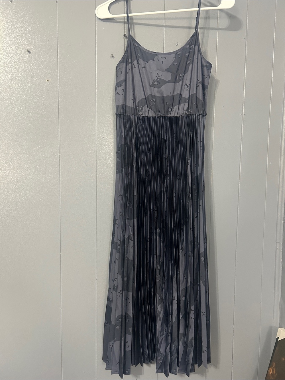 AllSaints Blue/Gray Camouflage Pleated Cami Maxi Dress